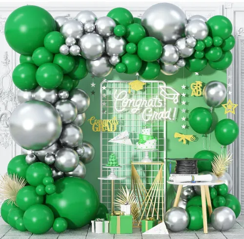 Premade Ready to Hang Grab and Go Balloon Garland Only - Green and Silver 