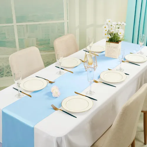 Party Rental - Decorative Satin Table Runner - Light Blue 