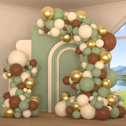 Sage Sand Brown Gold Highlights Premade Grab and Go Balloon Garland – Ready-To-Use Balloon Decor for Atlanta Events, Birthdays, Baby Showers & Weddings