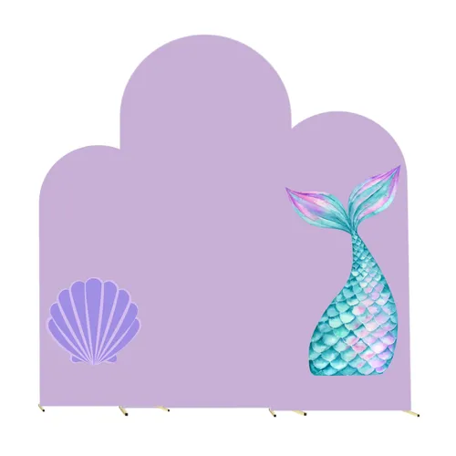 Backdrop Party Rental - Set of 3 Arch (7.2FT, 6.6FT, 6FT)  Lavender Backdrop with Mermaid Decals
