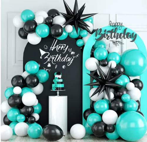 Grab and Go Balloon Garland Only -  Black White Turquoise and Black Star