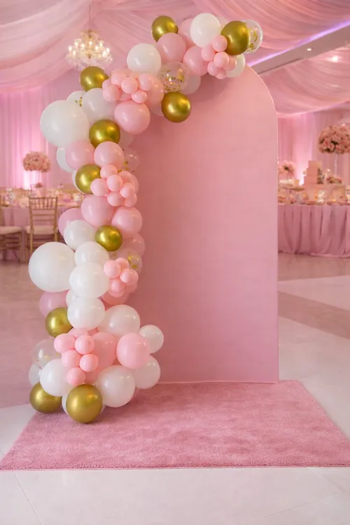  Pink and White Gold & Confetti Highlights Premade Grab and Go Balloon Garland Only– Ready-To-Use Balloon Decor for Atlanta Events, Birthdays, Baby Showers & Weddings