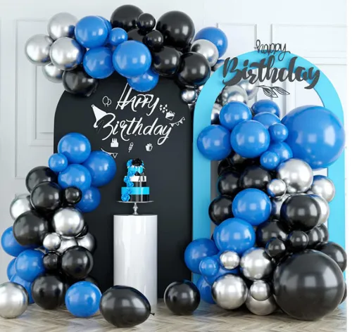 Premade Ready to Hang Grab and Go Balloon Garland Only - Blue Black Silver 