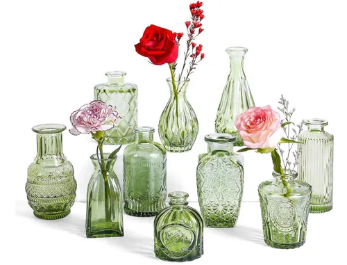 Party Rental Table Decoration Green Bud Vases Only  -Set of 10