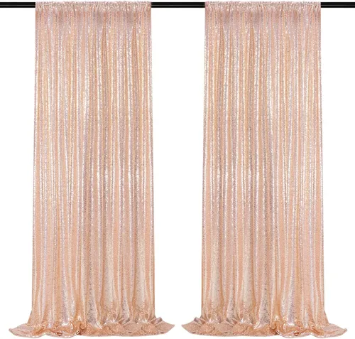 Rent 2Panel (2x8ft) Wedding Birthday Party Photo Backdrop Drapes - Shimmering Rose Gold 
