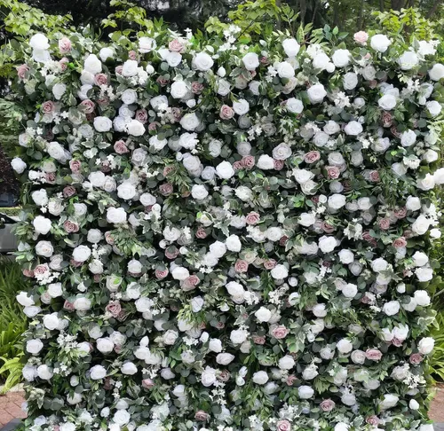 Party Rentals - Rose White Greenery Flower Wall with Mounting Stand 