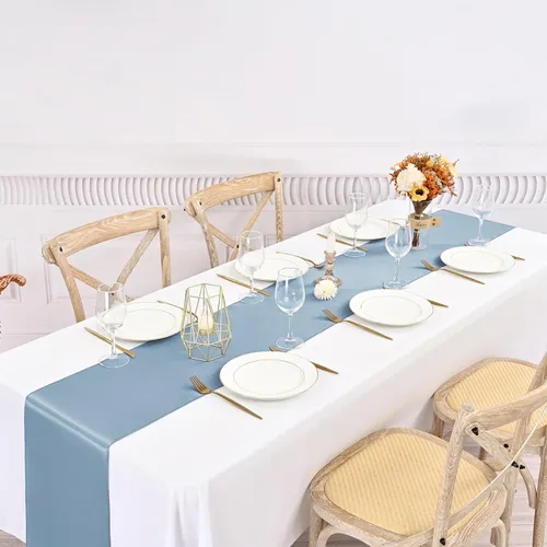 Party Rental - Decorative Satin Table Runner - Dusty Blue 