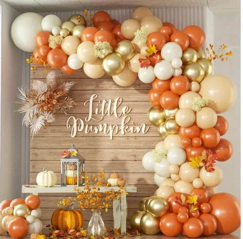 Thanksgiving Premade Ready To Use Grab and Go Balloon Garland Only -  Tan Gold Orange Sand 