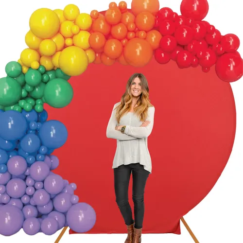 Party Rental Balloon Arch Styling with Round Arch Backdrop  - 3Day Rental Rainbow Balloons 