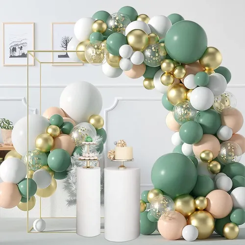 Premade Ready to Hang Grab and Go Balloon Garland Only - Sage Gold White Confetti 