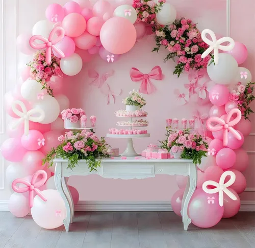 Grab and Go Balloon Garland Only - Pink and White with Bows 