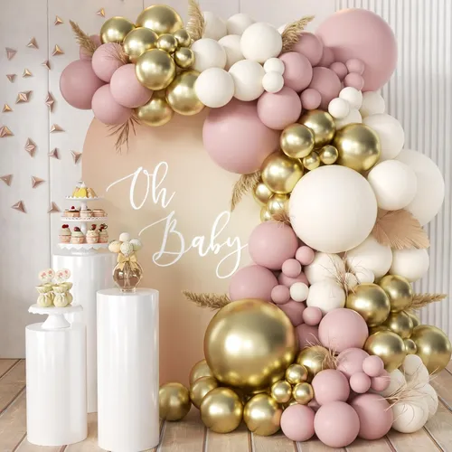 Dusty Pink Sand and Gold  Premade Grab and Go Balloon Garland – Ready-To-Use Balloon Decor for Atlanta Events, Birthdays, Baby Showers & Weddings