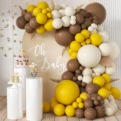 Brown Tan and Mustard Yellow Premade Grab and Go Balloon Garland – Ready-To-Use Balloon Decor for Atlanta Events, Birthdays, Baby Showers & Weddings