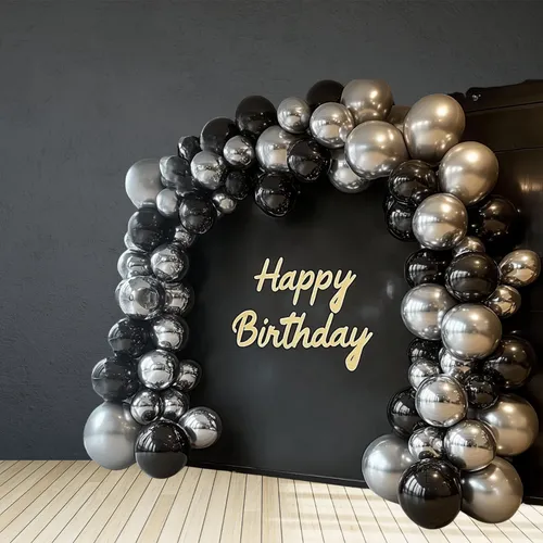 Mixed Black and Silver Premade Grab and Go Balloon Garland – Ready-To-Use Balloon Decor for Atlanta Events, Birthdays, Baby Showers & Weddings