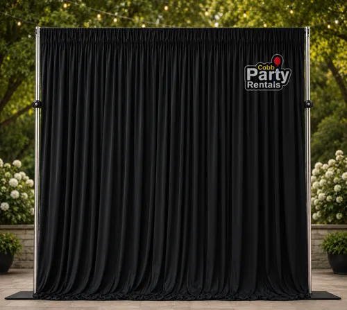 Black 6-Panel Drapes with Heavy-Duty 10x10 Frame Rental | Marietta & Atlanta GA  (Availability Verification Required Before Ordering)
