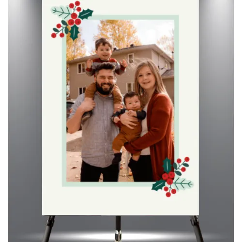 Holly Berry Christmas Party Welcome Family Sign Photo Printed Foam Board (20x30inches)