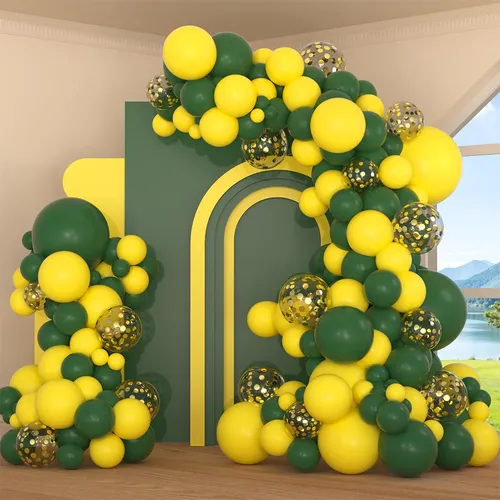 Green Yellow Confetti Premade Grab and Go Balloon Garland – Ready-To-Use Balloon Decor for Atlanta Events, Birthdays, Baby Showers & Weddings