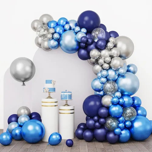 Grab and Go Balloon Garland Only -Metallic Blue Dark Blue Silver Metallic Light Blue