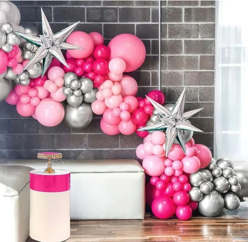 Grab and Go Balloon Garland Only - Hot Pink Pink Silver and Silver Star