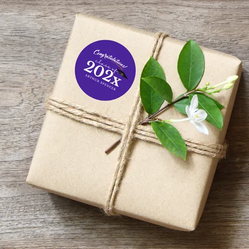 Personalized Current Year Graduation Favor Stickers Purple -60ct 2inch 