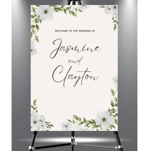 White Floral Welcome Sign Printed Foam Board   (20x30inches)