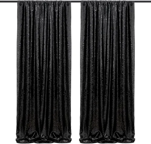 Rent 2Panel (2x8ft) Wedding Birthday Party Photo Backdrop Drapes - Shimmering Black