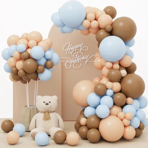 Grab and Go Balloon Garland Only - We Can Bearly Wait Brown Light Brown Light Blue