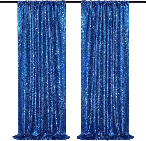 Rent 2Panel (2x8ft) Wedding Birthday Party Photo Backdrop Drapes - Shimmering Blue