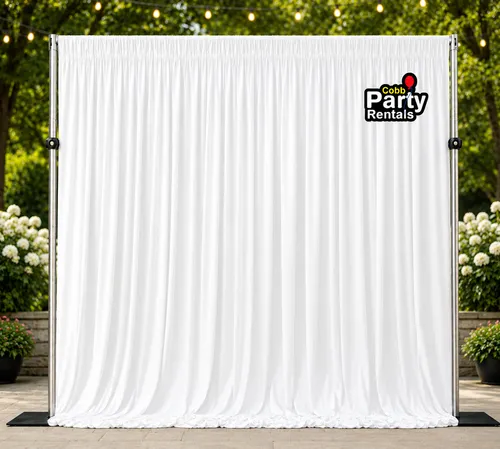 White 6-Panel Drapes with Heavy-Duty 10x10 Frame Rental | Marietta & Atlanta GA  (Availability Verification Required Before Ordering)