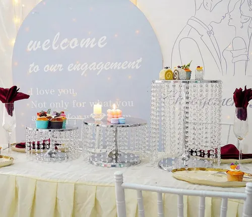 Silver Cake Stand with Beaded Crystals 