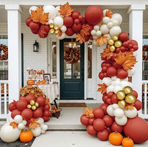 Thanksgiving Premade Ready To Use Grab and Go Balloon Garland Only - Tan  Burgundy Gold 