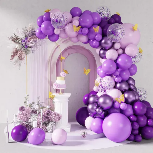 Grab and Go Balloon Garland Only - Metallic Lavender  Purple Lavender and Purple Confetti