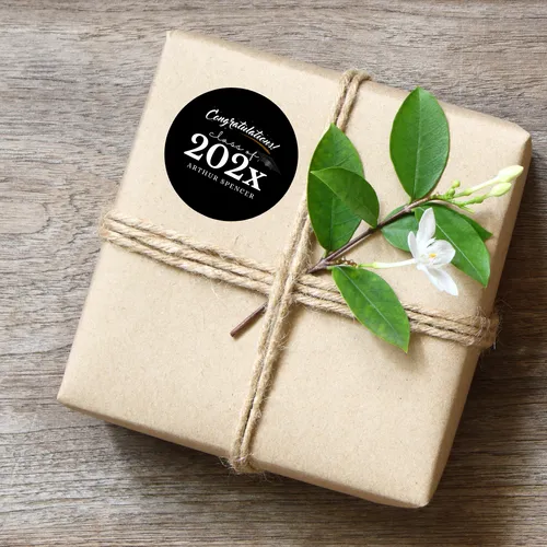 Personalized Current Year Graduation Favor Stickers Black -60ct 2inch 