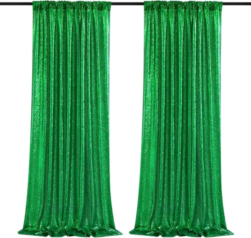 Rent 2Panel (2x8ft) Wedding Birthday Party Photo Backdrop Drapes - Shimmering Green