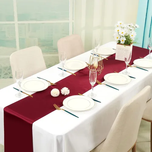 Party Rental - Decorative Satin Table Runner - Burgundy