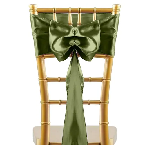 Olive Green Satin Chair Sash Rental for Gold Chiavari Chairs