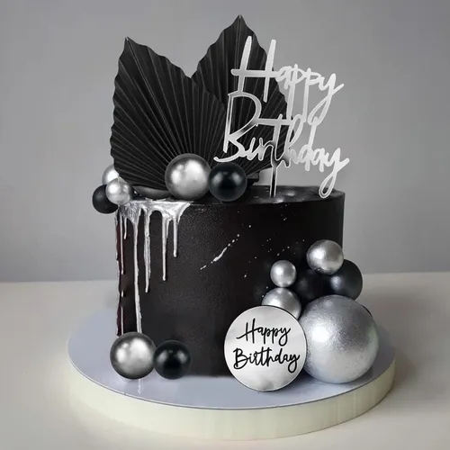Happy Birthday Black Fan Cake Add on only with Dessert Cart Order