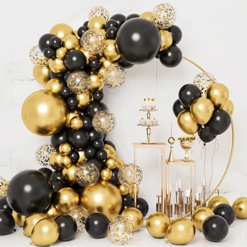 Grab and Go Balloon Garland Only - Gold  Black & Black Confetti 