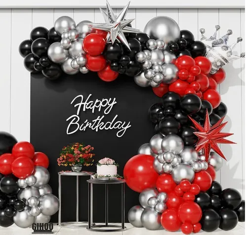 Premade Ready to Hang Grab and Go Balloon Garland Only - Red Black Silver 