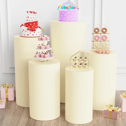 Cylinder Backdrop Dessert Stand Tables with Ivory Covers