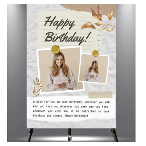 Happy Birthday Photo & Message Party Sign Printed Foam Board (20x30inches)