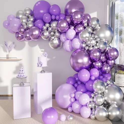 Metallic Purple Lavender Purple Silver Grab and Go Balloon Garland 