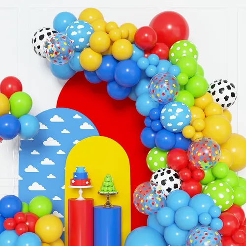 Blue Red Yellow Lime Clouds & More Atlanta Grab & Go Balloon Garland – Pre-Assembled Party Balloon Decor 