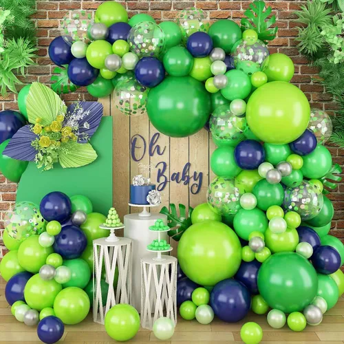 Premade Ready to Hang Grab and Go Balloon Garland Only - Green Blue Lime Confetti 