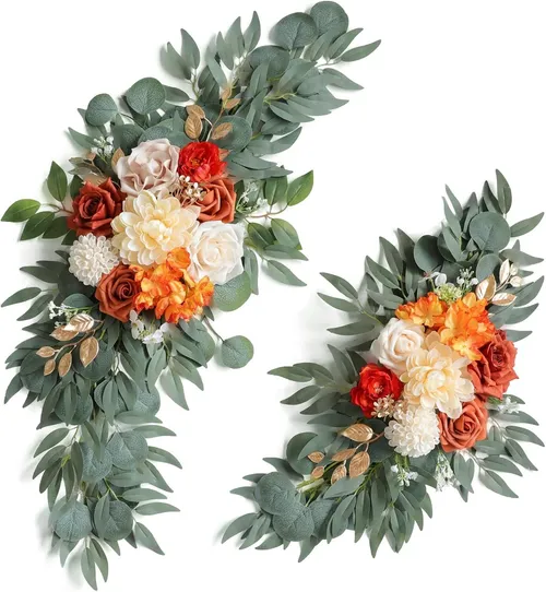  Rental - 2Pc Decorative Floral Accents -Orange 