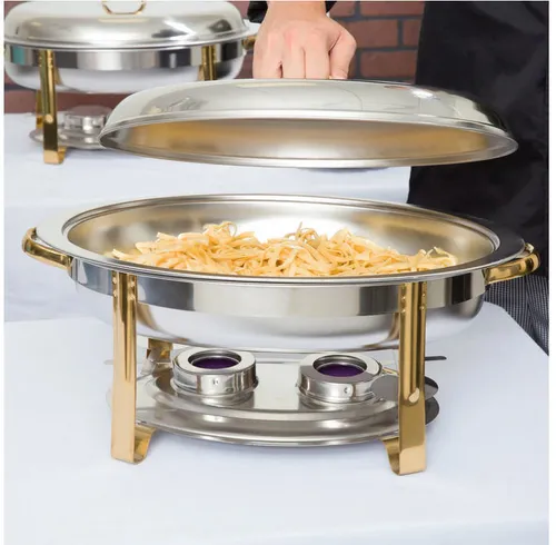 Party Rental 6 Qt. Oval Gold Accent Chafer Chaffing Dish Food Warmer 