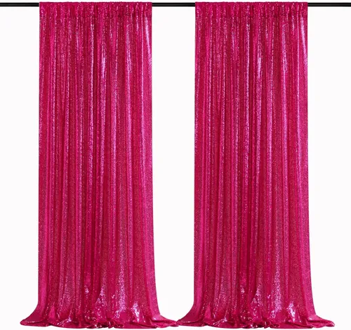 Rent 2Panel (2x8ft) Wedding Birthday Party Photo Backdrop Drapes - Shimmering Fuschia 