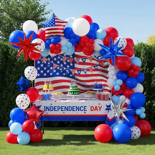 Grab and Go Balloon Garland Only - 4th of July with Mylar Stars and Latex Printed Stars 