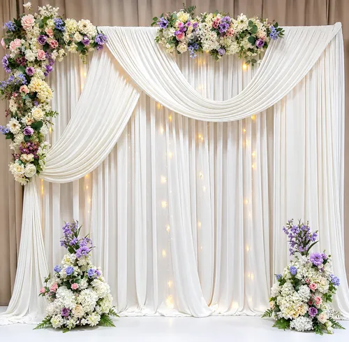 Elegant White Wedding Backdrop Rental with Floral Arrangements & Draping | Atlanta, GA 3Day  