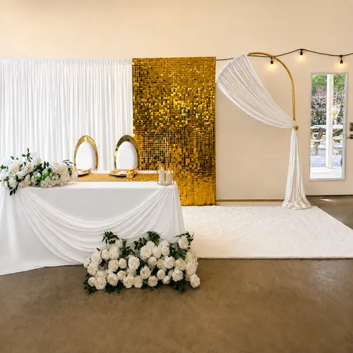 Event Decor - Sweet heart Table with Draped Backdrop Sequin Wall Flowers and Candles (Does not include delivery charges)